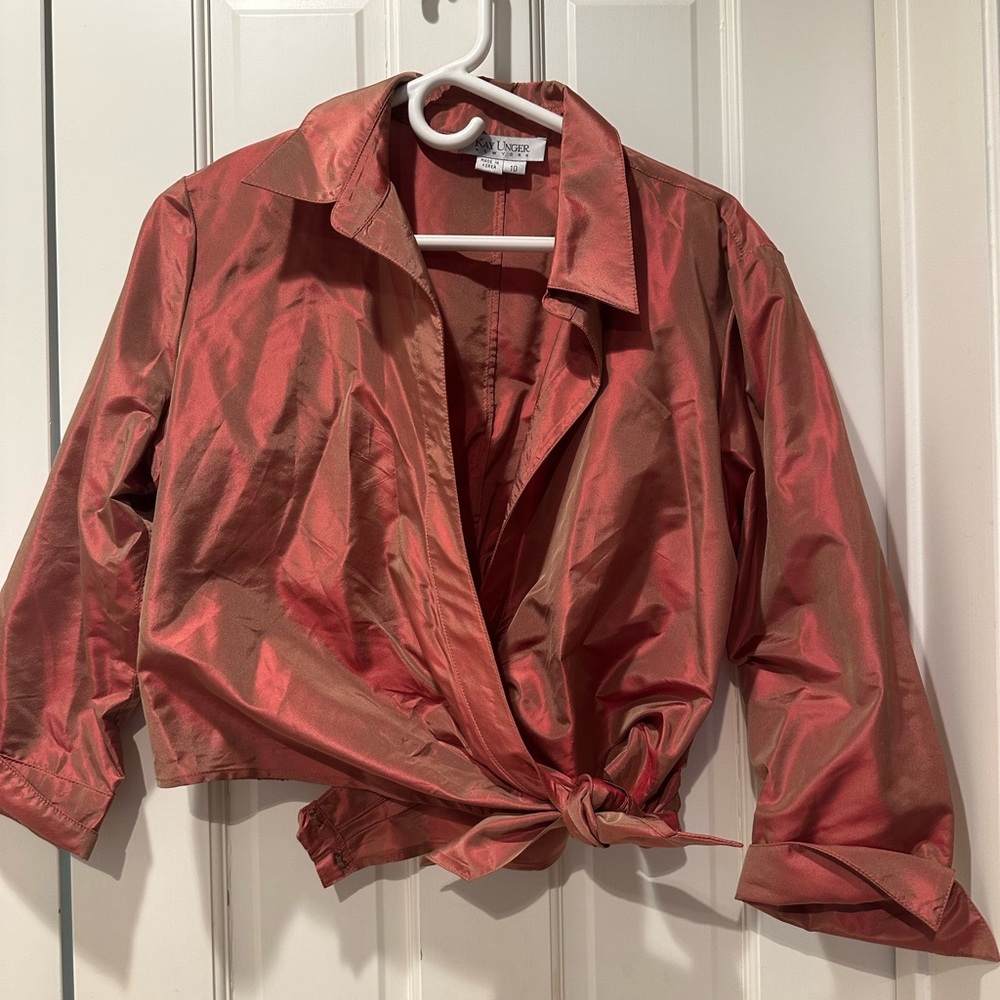 Liz Claiborne Red Shimmery Tie-Front Blouse